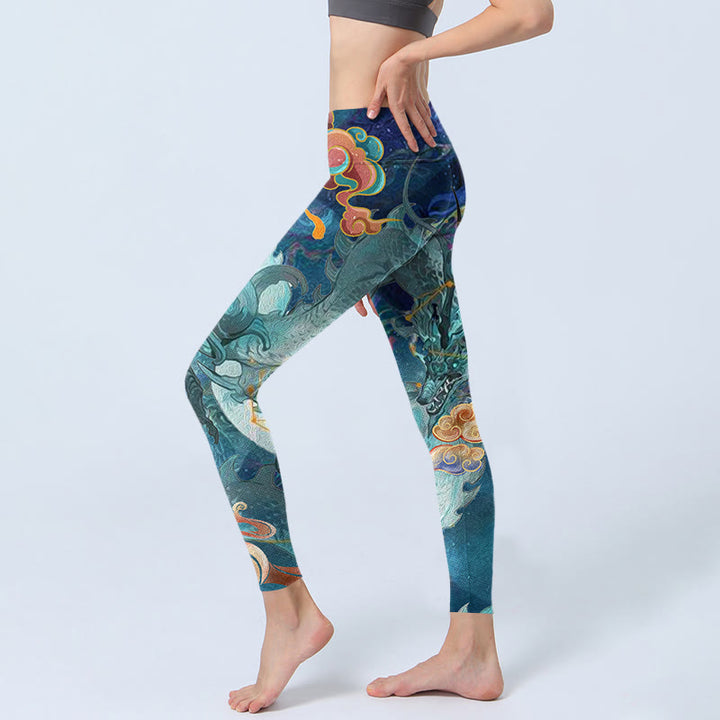 Buddha Stones, blauer Drache, glückverheißende Wolken, Druck, Leggings für Damen, Yogahose - image 2