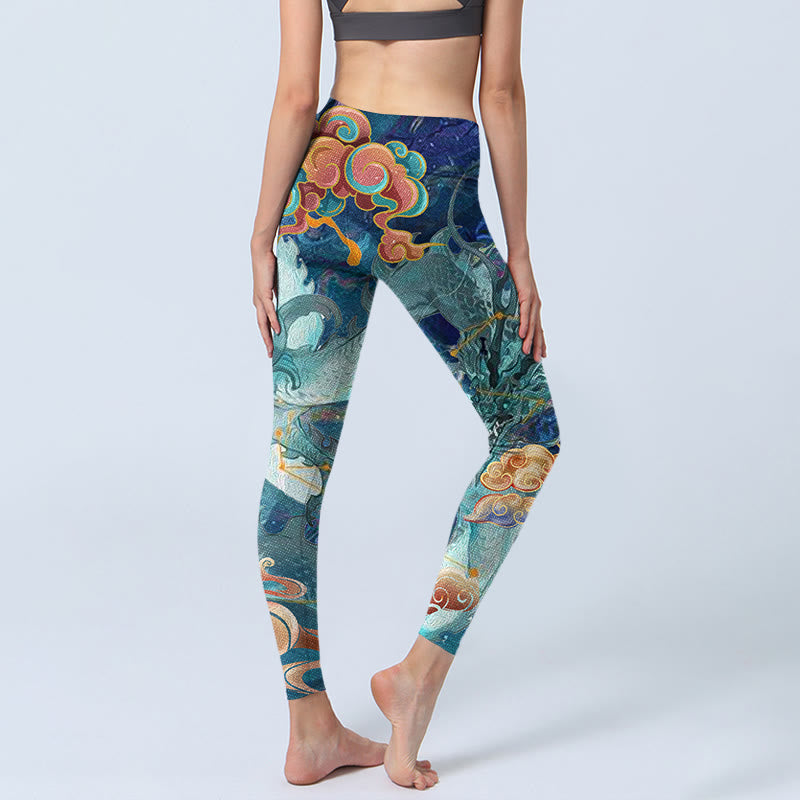 Buddha Stones, blauer Drache, glückverheißende Wolken, Druck, Leggings für Damen, Yogahose - image 4