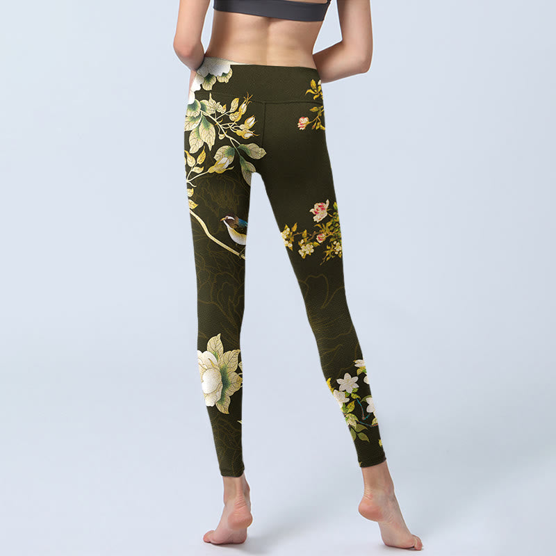 Buddha Stones Schwarze Magnolien-Blumen-Druck-Gymnastik-Leggings für Damen, Yogahose - image 7