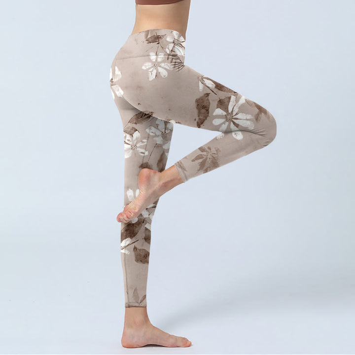 Buddha Stones ​​Weiß Braun Blumen Muster Gym Leggings frauen Yoga Hosen - image 3