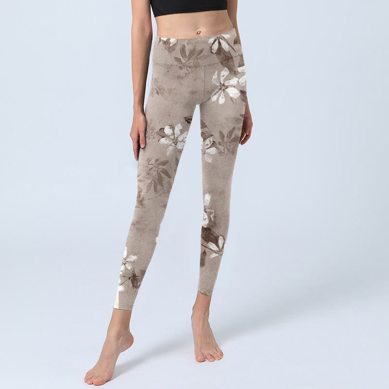 Buddha Stones ​​Weiß Braun Blumen Muster Gym Leggings frauen Yoga Hosen - image 6