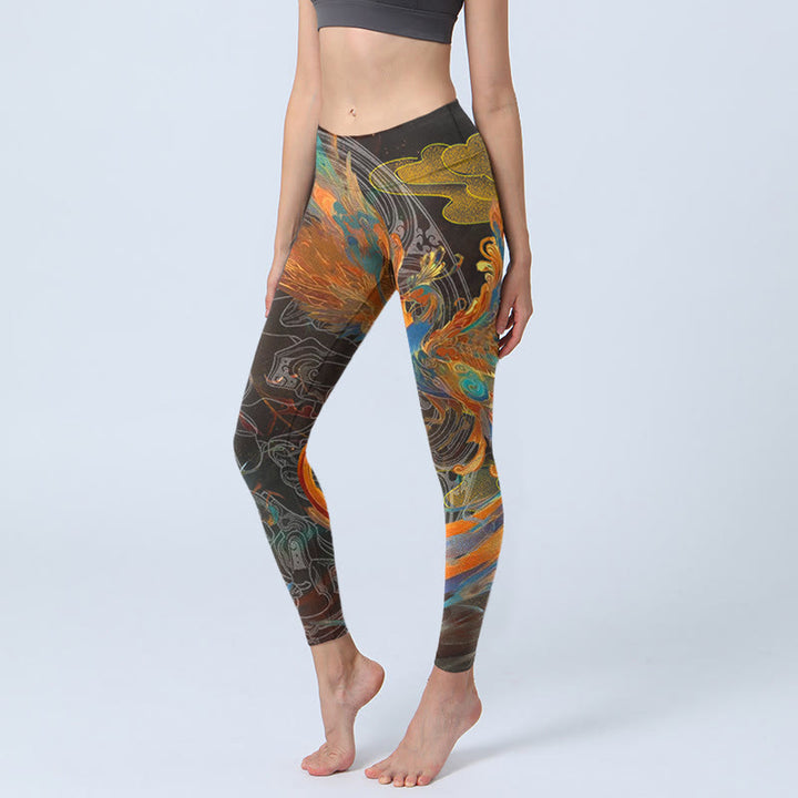 Buddha Stones Vibrant Phoenix Gym Leggings Damen Yogahose - Schwarz - US18， UK/AU22，EU50 (4XL) - image 1