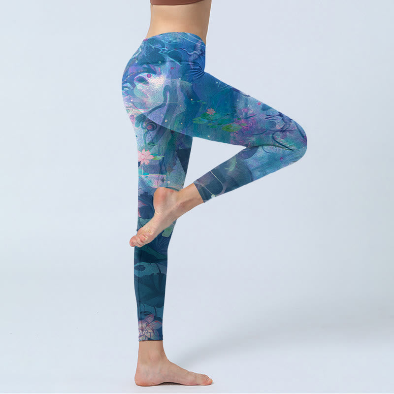 Buddha Stones ​​Lotus Blumen Blätter Vögel Gym Leggings frauen Yoga Hosen - image 4