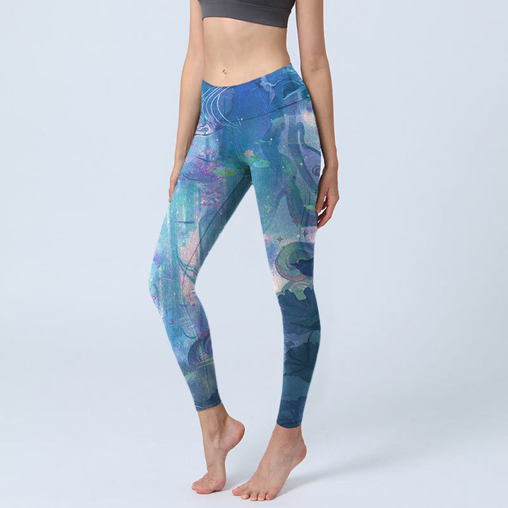 Buddha Stones ​​Lotus Blumen Blätter Vögel Gym Leggings frauen Yoga Hosen - Königsblau - US18, UK/AU22, EU50 (4XL) - image 0