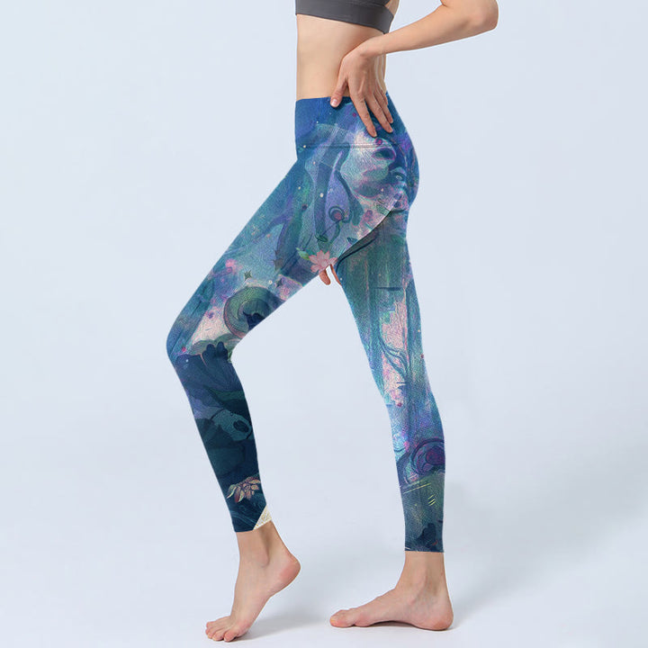 Buddha Stones ​​Lotus Blumen Blätter Vögel Gym Leggings frauen Yoga Hosen - image 3