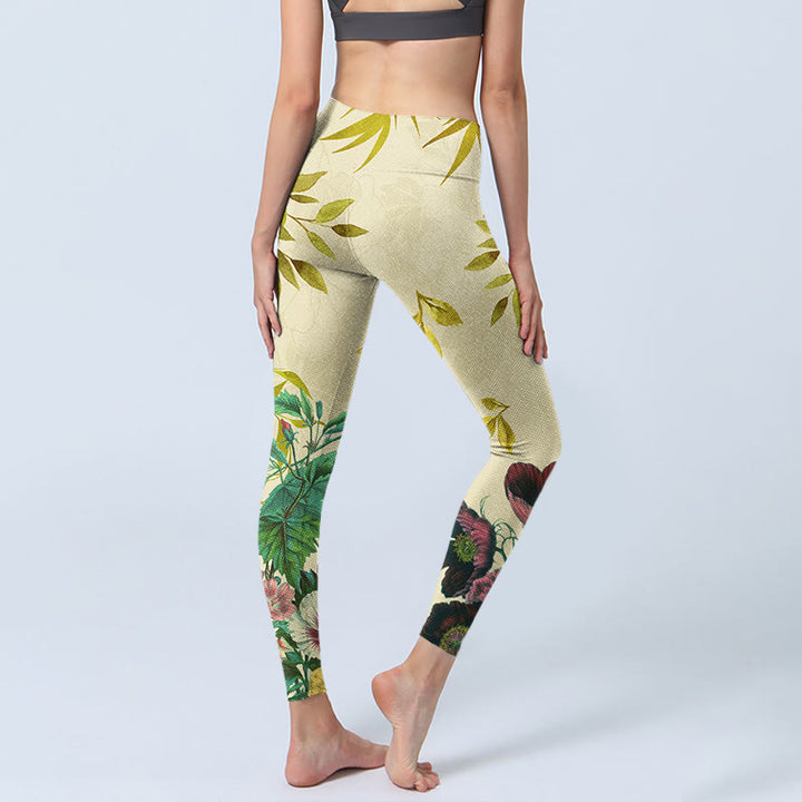 Buddha Stones Goldene Grüne Blätter Bunte Blumen Gym Leggings frauen Yoga Hosen