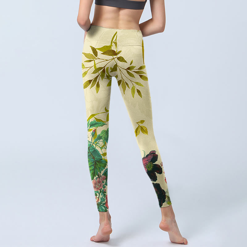 Buddha Stones Goldene Grüne Blätter Bunte Blumen Gym Leggings frauen Yoga Hosen