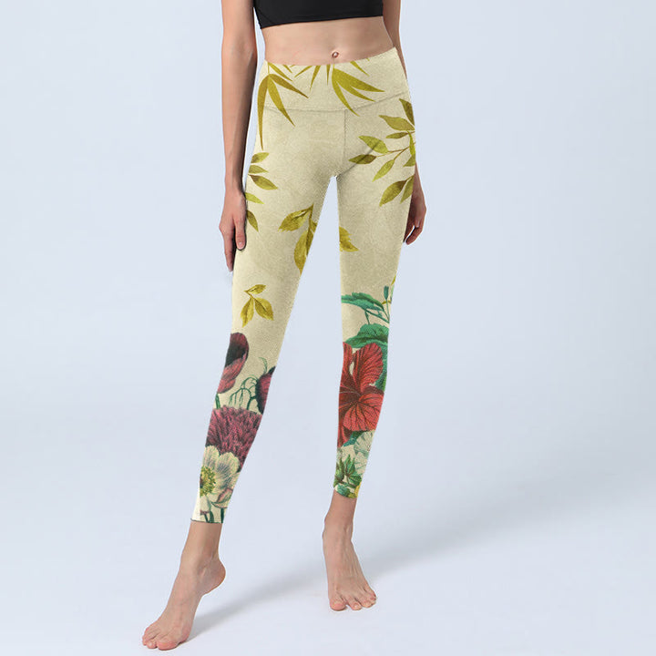 Buddha Stones Goldene Grüne Blätter Bunte Blumen Gym Leggings frauen Yoga Hosen