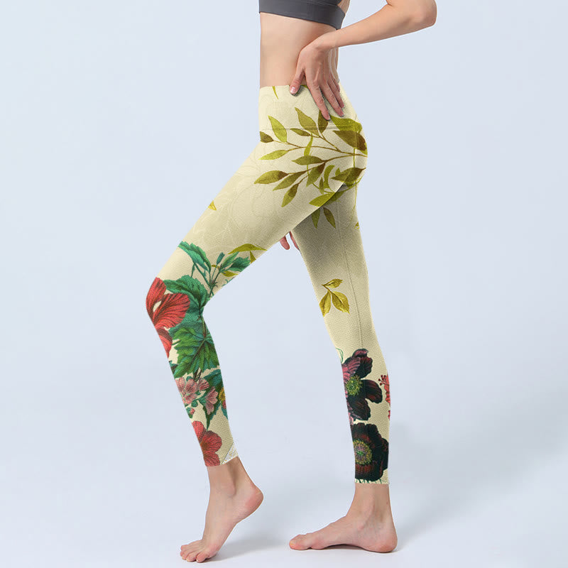 Buddha Stones Goldene Grüne Blätter Bunte Blumen Gym Leggings frauen Yoga Hosen