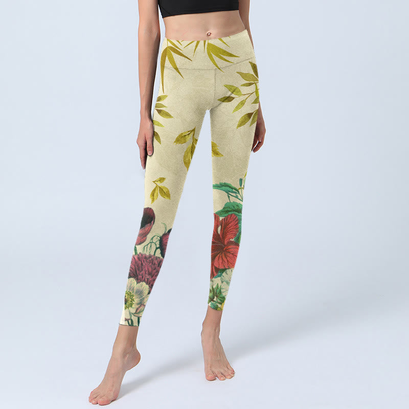 Buddha Stones ​​Goldene Grüne Blätter Bunte Blumen Gym Leggings frauen Yoga Hosen - image 6