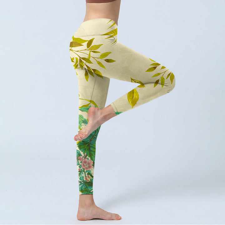 Buddha Stones Goldene Grüne Blätter Bunte Blumen Gym Leggings frauen Yoga Hosen