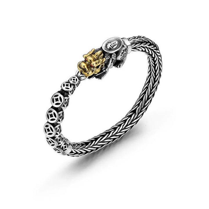 Buddha Stones ​​925 Sterling Silber PiXiu Kupfer Münzen Barren Reichtum Armband Armreif - 22 cm, passend für einen Handgelenkumfang von 20 cm - image 0