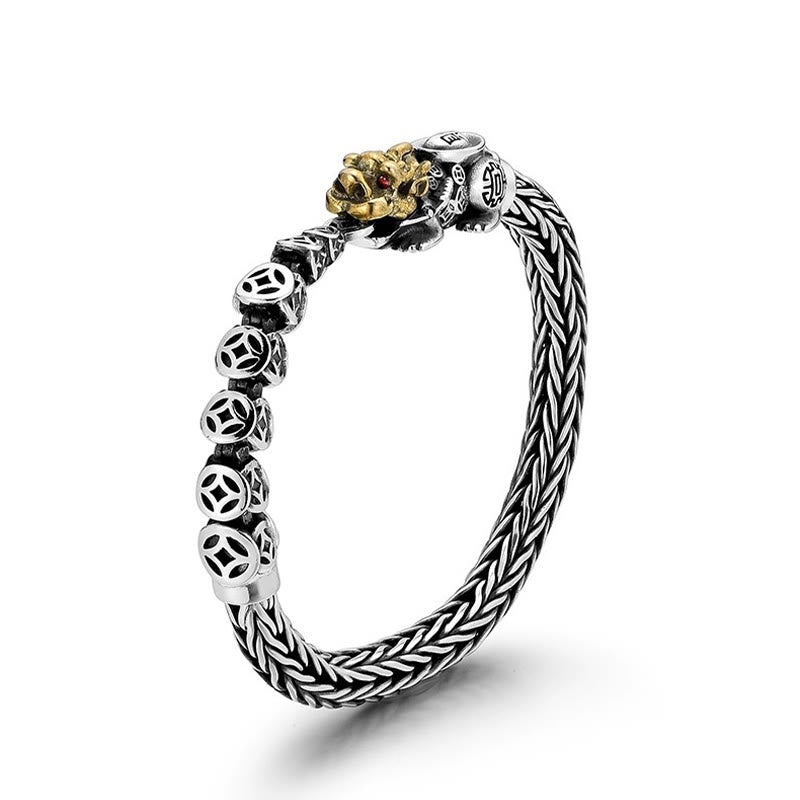 Buddha Stones ​​925 Sterling Silber PiXiu Kupfer Münzen Barren Reichtum Armband Armreif - image 1