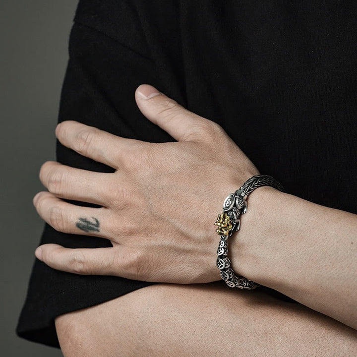 Buddha Stones ​​925 Sterling Silber PiXiu Kupfer Münzen Barren Reichtum Armband Armreif - image 3