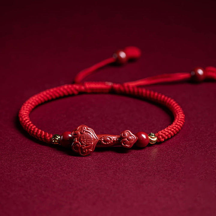 Buddha Stones , handgefertigt, Zinnober, Ruyi-Griff, Fu-Charakter, PiXiu-Segen, rote Schnur, geflochtenes Armband