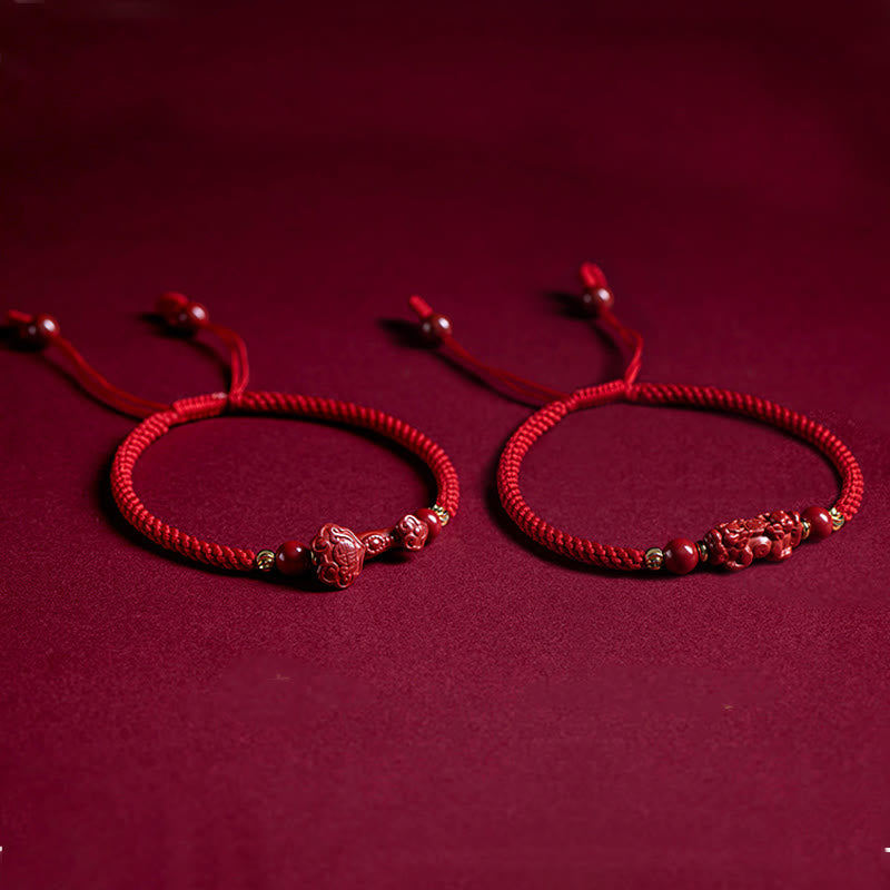 Buddha Stones , handgefertigt, Zinnober, Ruyi-Griff, Fu-Charakter, PiXiu-Segen, rote Schnur, geflochtenes Armband