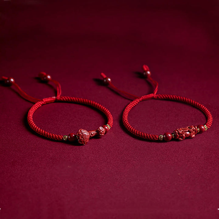 Buddha Stones , handgefertigt, Zinnober, Ruyi-Griff, Fu-Charakter, PiXiu-Segen, rote Schnur, geflochtenes Armband