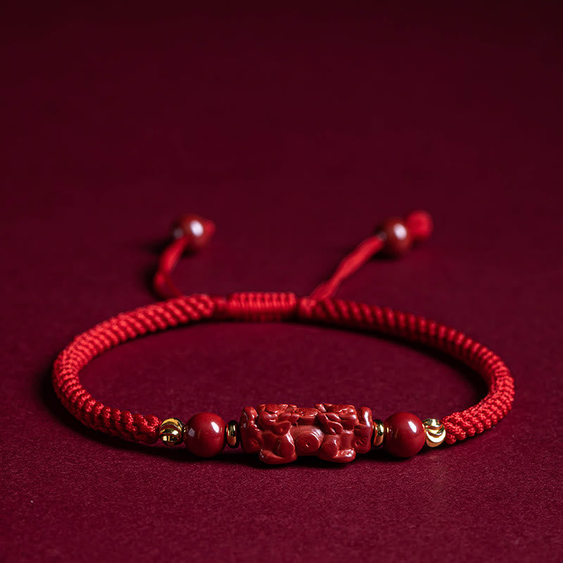 Buddha Stones , handgefertigt, Zinnober, Ruyi-Griff, Fu-Charakter, PiXiu-Segen, rote Schnur, geflochtenes Armband