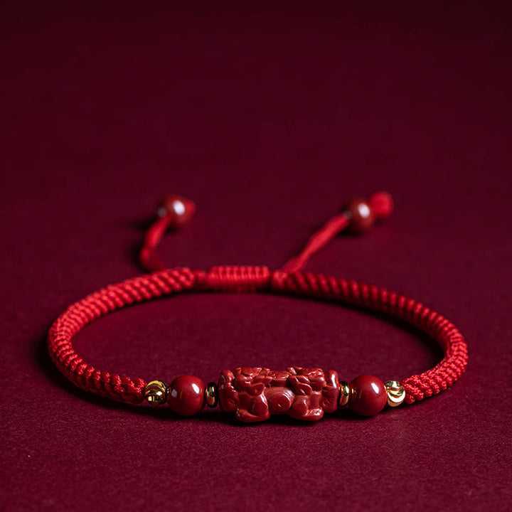 Buddha Stones , handgefertigt, Zinnober, Ruyi-Griff, Fu-Charakter, PiXiu-Segen, rote Schnur, geflochtenes Armband