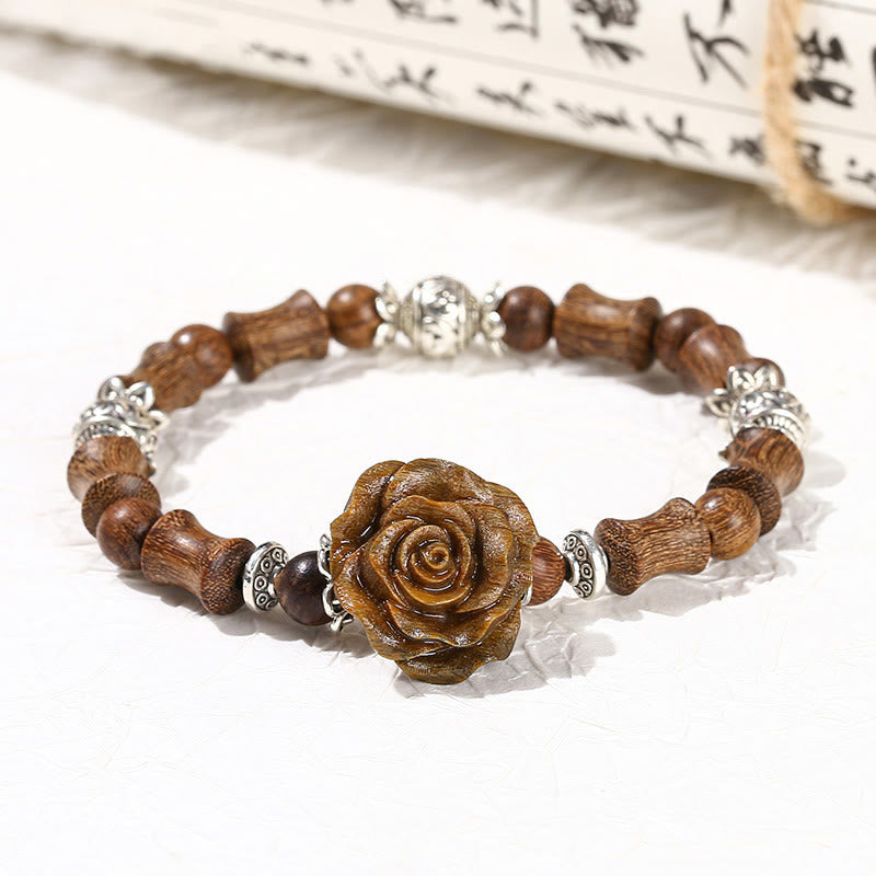 Buddha Stones Sandelholz Bambus Muster Kamelie Heilung Armband