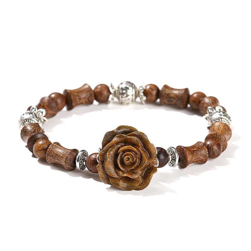 Buddha Stones Sandelholz Bambus Muster Kamelie Heilung Armband