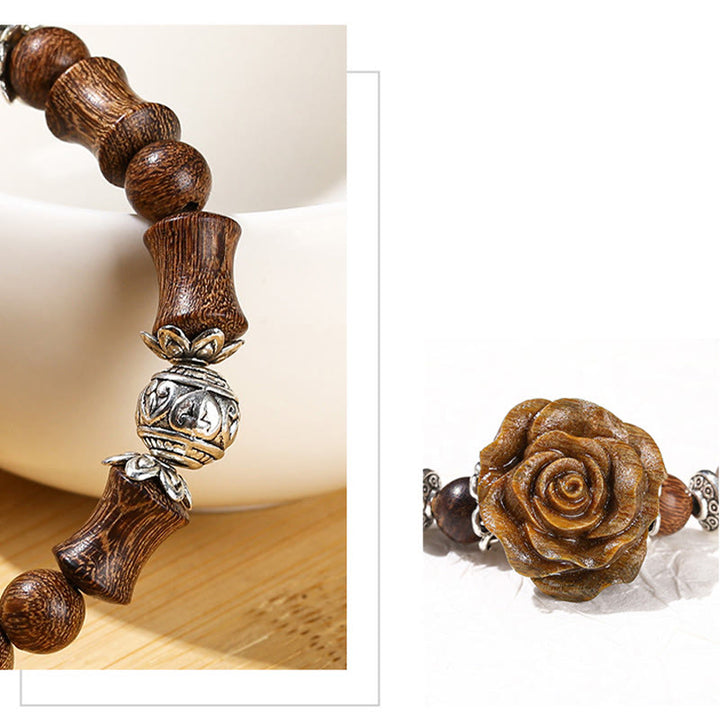 Buddha Stones Sandelholz Bambus Muster Kamelie Heilung Armband