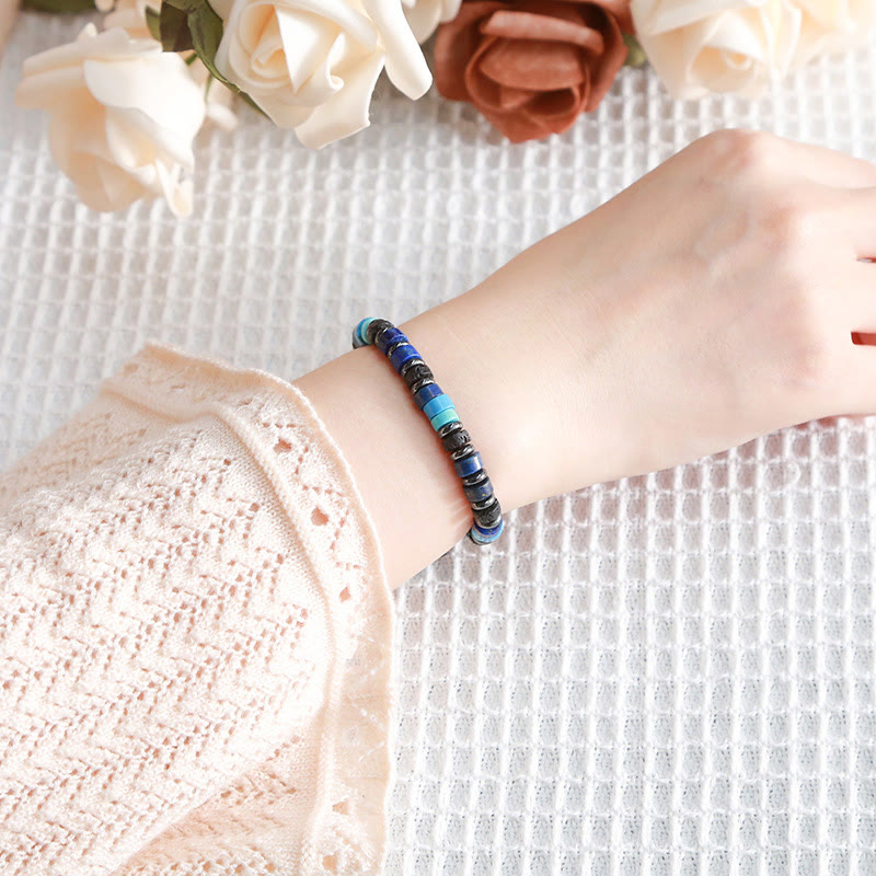 Buddha Stones ​​Hämatit Türkis Lazurit Lapislazuli Lavastein Schwarzes Glitzerstein-Stützarmband - image 5