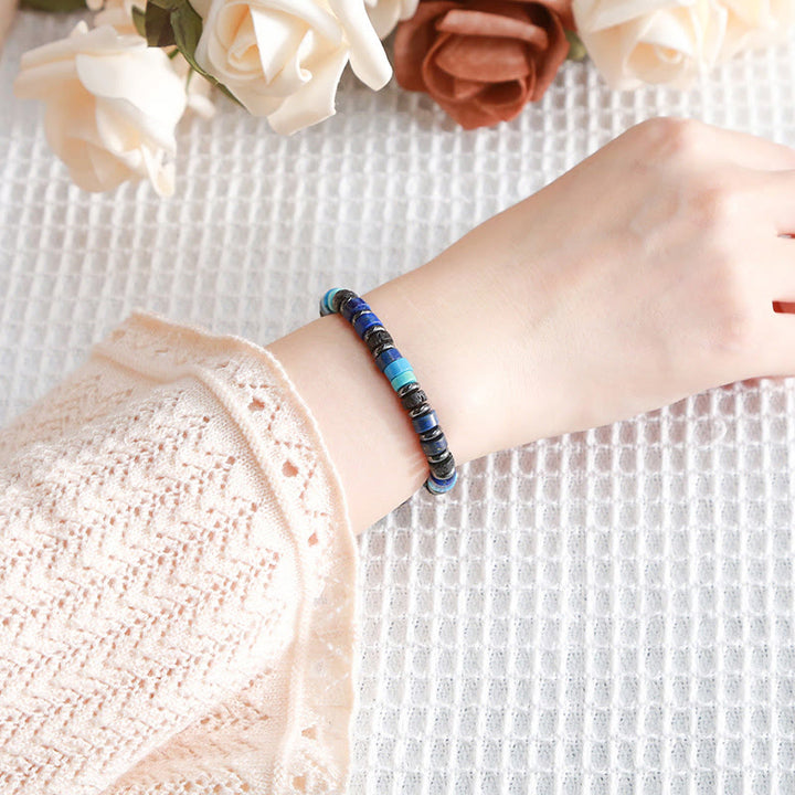 Buddha Stones ​​Hämatit Türkis Lazurit Lapislazuli Lavastein Schwarzes Glitzerstein-Stützarmband - image 5