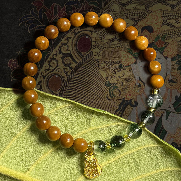 Buddha Stones Armband mit grünem Phantom-Citrin und Rutilquarz, Super Seven-Kristall, Selbstvertrauen und Reichtum anziehen