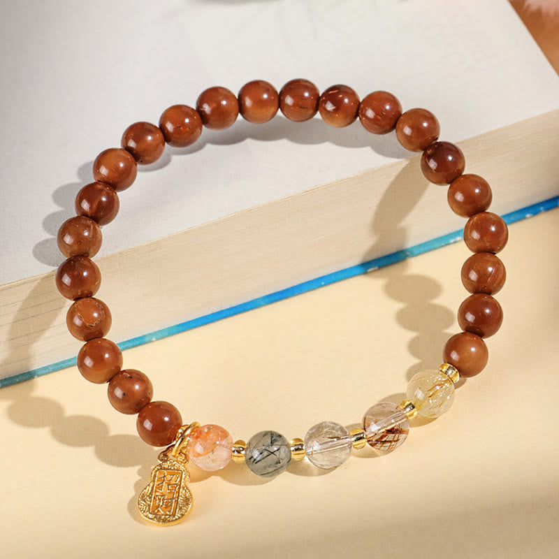 Buddha Stones Armband mit grünem Phantom-Citrin und Rutilquarz, Super Seven-Kristall, Selbstvertrauen und Reichtum anziehen