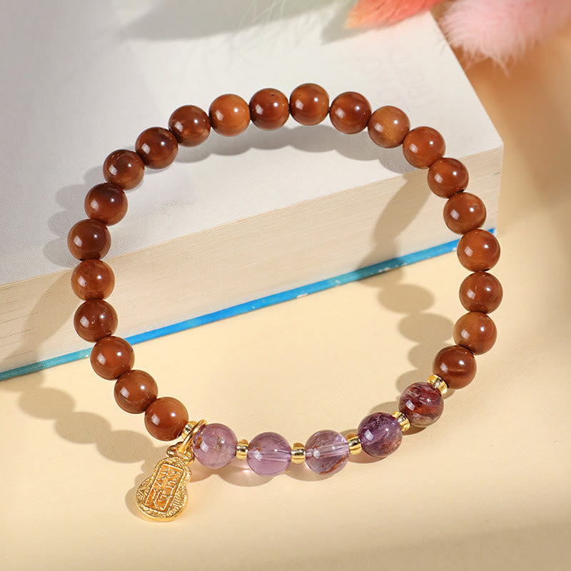 Buddha Stones Armband mit grünem Phantom-Citrin und Rutilquarz, Super Seven-Kristall, Selbstvertrauen und Reichtum anziehen