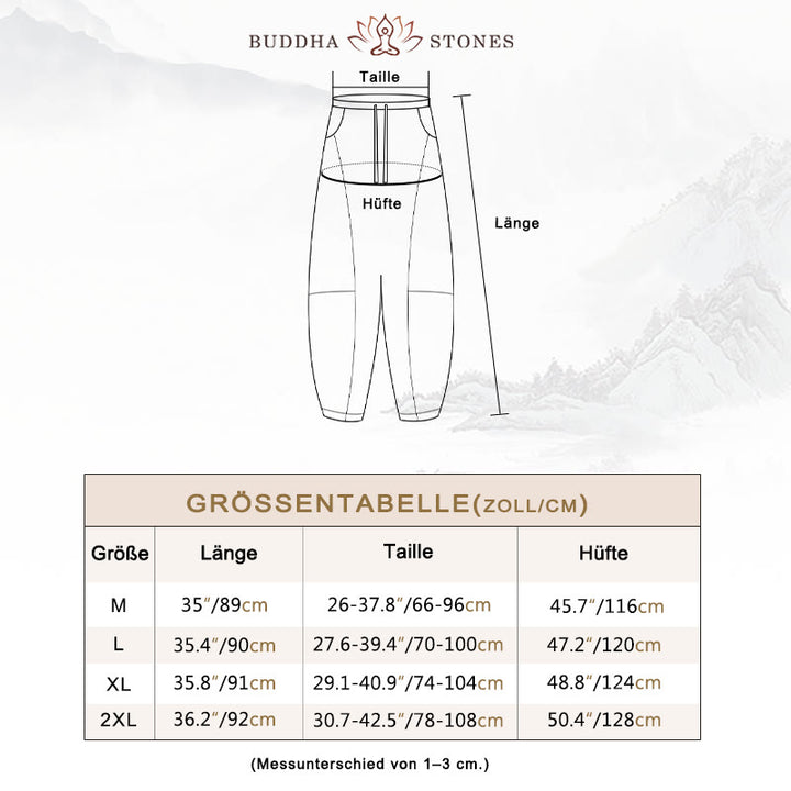 Buddha Stones Sommer-Haremshose für Damen aus Leinen mit Kordelzug und elastischer Taille und Taschen - image 6