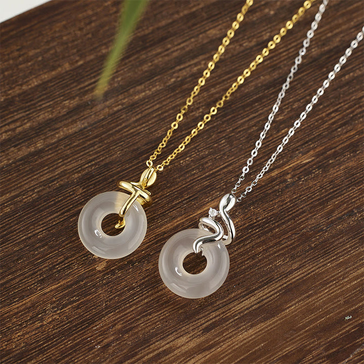 Buddha Stones 925 Sterling Silber Jahr der Schlange Chalcedon Peace Schnalle Positive Halskette Anhänger - image 1