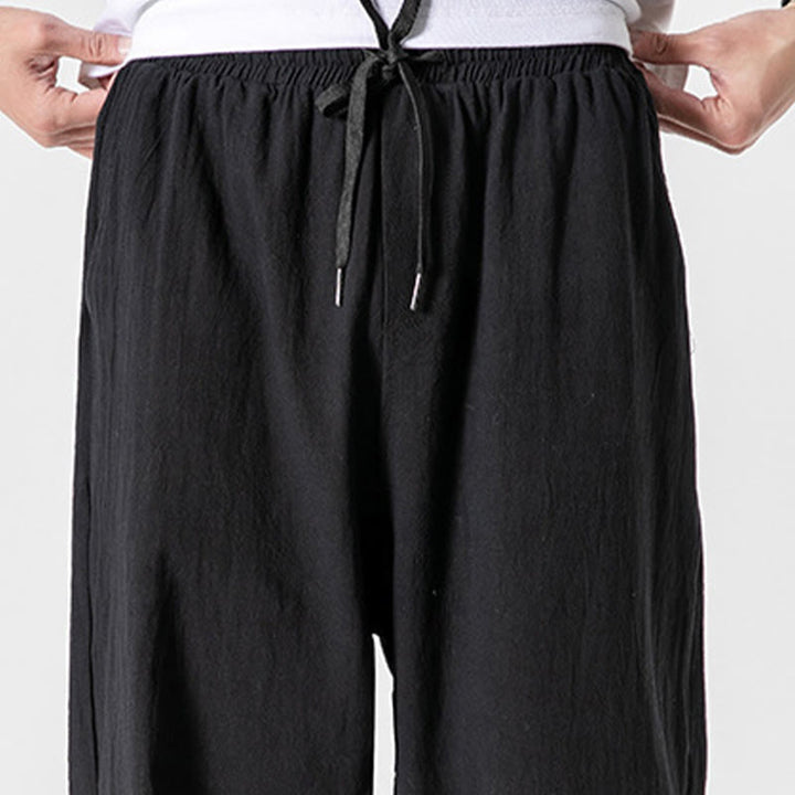 Buddha Stones Einfarbige Herrenhose aus Baumwolle mit Kordelzug und Taschen - image 13