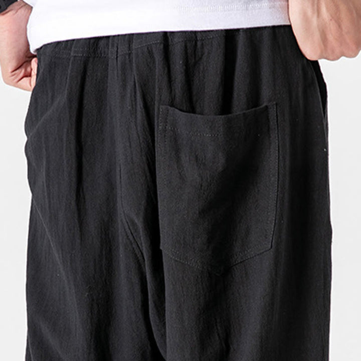 Buddha Stones Einfarbige Herrenhose aus Baumwolle mit Kordelzug und Taschen - image 15