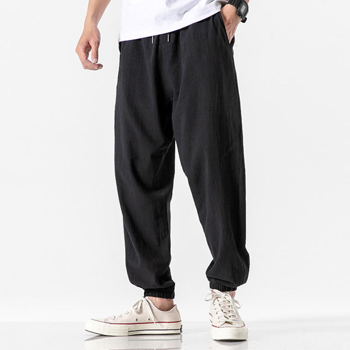Buddha Stones Einfarbige Herrenhose aus Baumwolle mit Kordelzug und Taschen - Schwarz - US/ UK/AU50，EU60 (5XL) - image 9