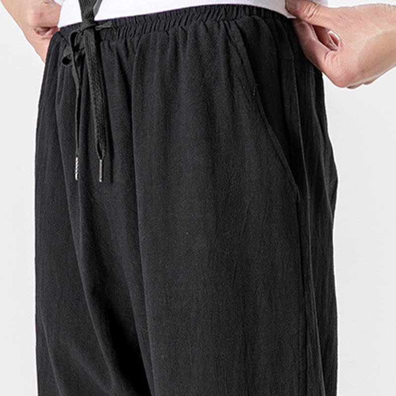 Buddha Stones Einfarbige Herrenhose aus Baumwolle mit Kordelzug und Taschen - image 13