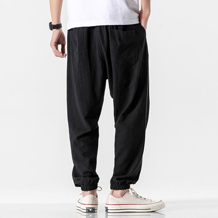 Buddha Stones Einfarbige Herrenhose aus Baumwolle mit Kordelzug und Taschen - image 11