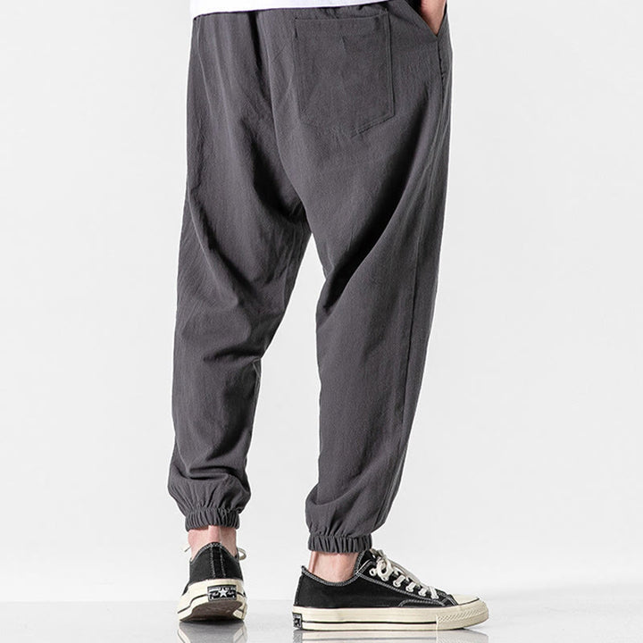 Buddha Stones Einfarbige Herrenhose aus Baumwolle mit Kordelzug und Taschen - image 8