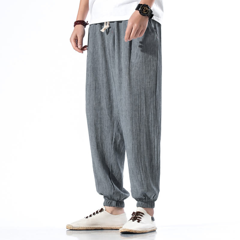 Buddha Stones Lässige, einfarbige Herrenhose aus Leinen mit Kordelzug und Taschen - Hellschiefergrau - US/ UK/AU46, EU56 (5XL) - image 22