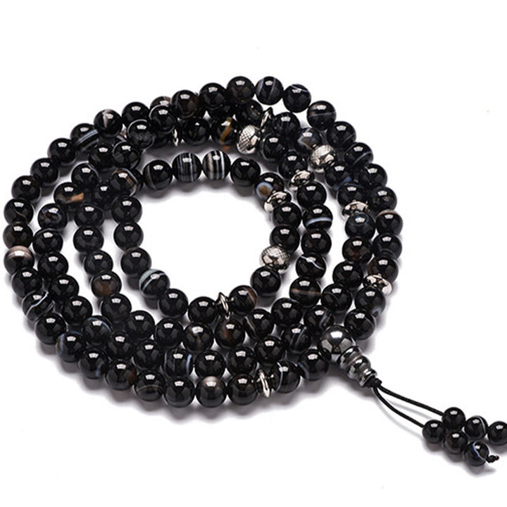 Buddha Stones 108 Mala-Perlen Naturstein Schwarzer Onyx Schutzarmband