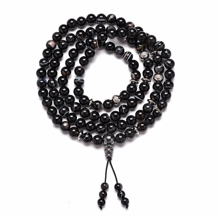 Buddha Stones 108 Mala-Perlen Naturstein Schwarzer Onyx Schutzarmband