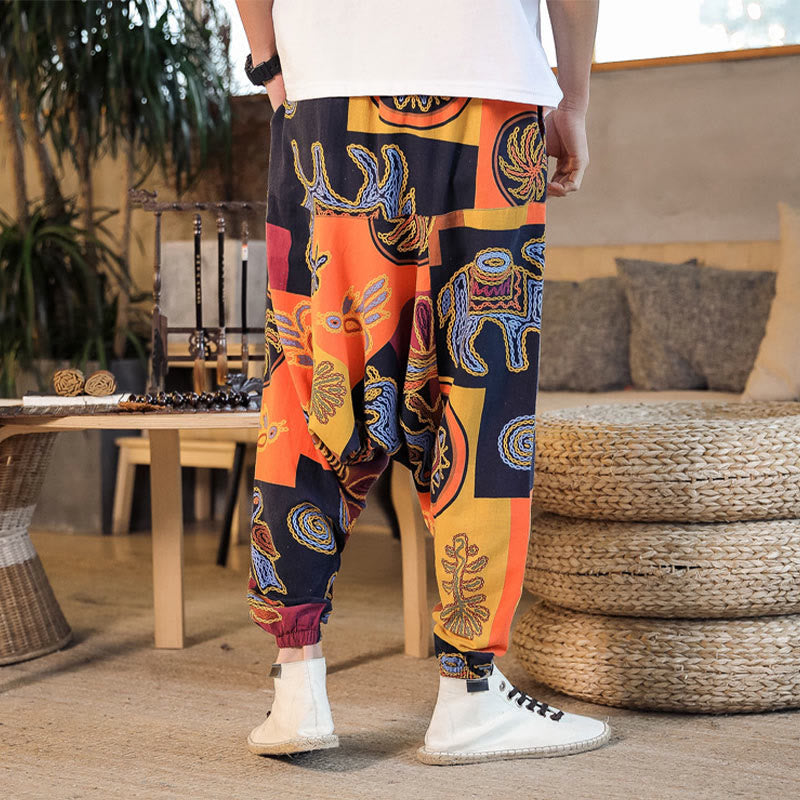 Herren-Haremshose mit Taschen , Buddha Stones -Gitterblumenmuster - image 19