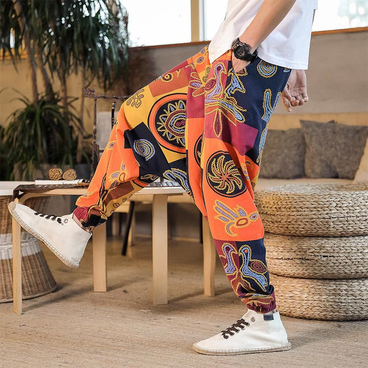 Herren-Haremshose mit Taschen , Buddha Stones -Gitterblumenmuster - image 15