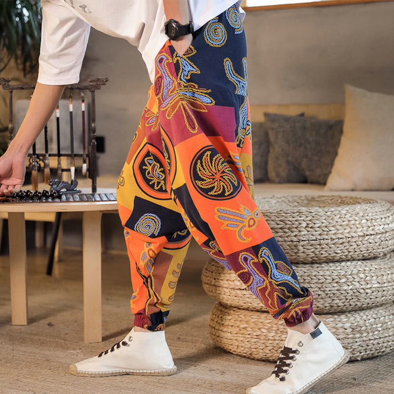 Herren-Haremshose mit Taschen , Buddha Stones -Gitterblumenmuster - image 14