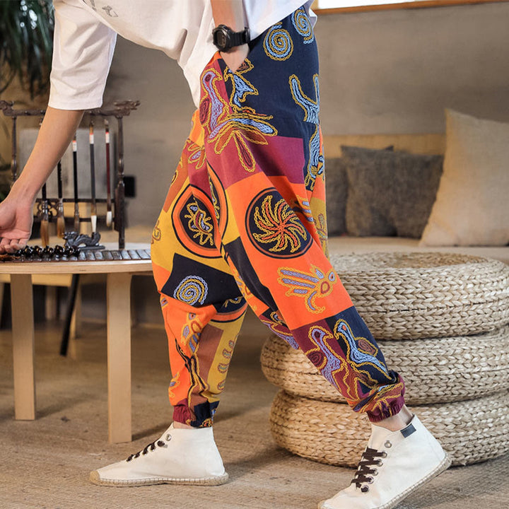 Herren-Haremshose mit Taschen , Buddha Stones -Gitterblumenmuster - image 14