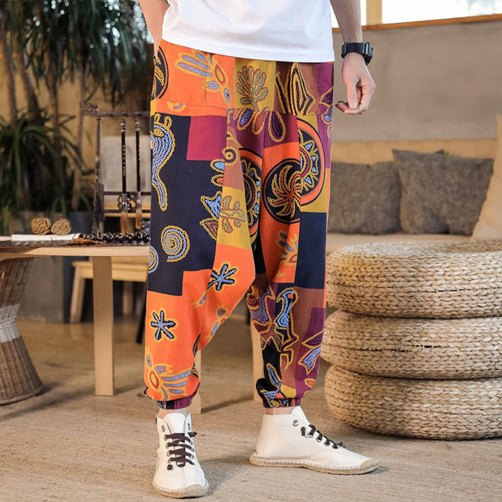 Herren-Haremshose mit Taschen , Buddha Stones -Gitterblumenmuster - image 12