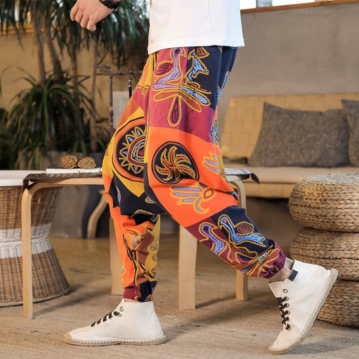 Herren-Haremshose aus Baumwolle mit Buddha Stones -Gitterblumenmuster und Taschen - Dunkelorange - US/ UK/AU42, EU52 (3XL) - image 11