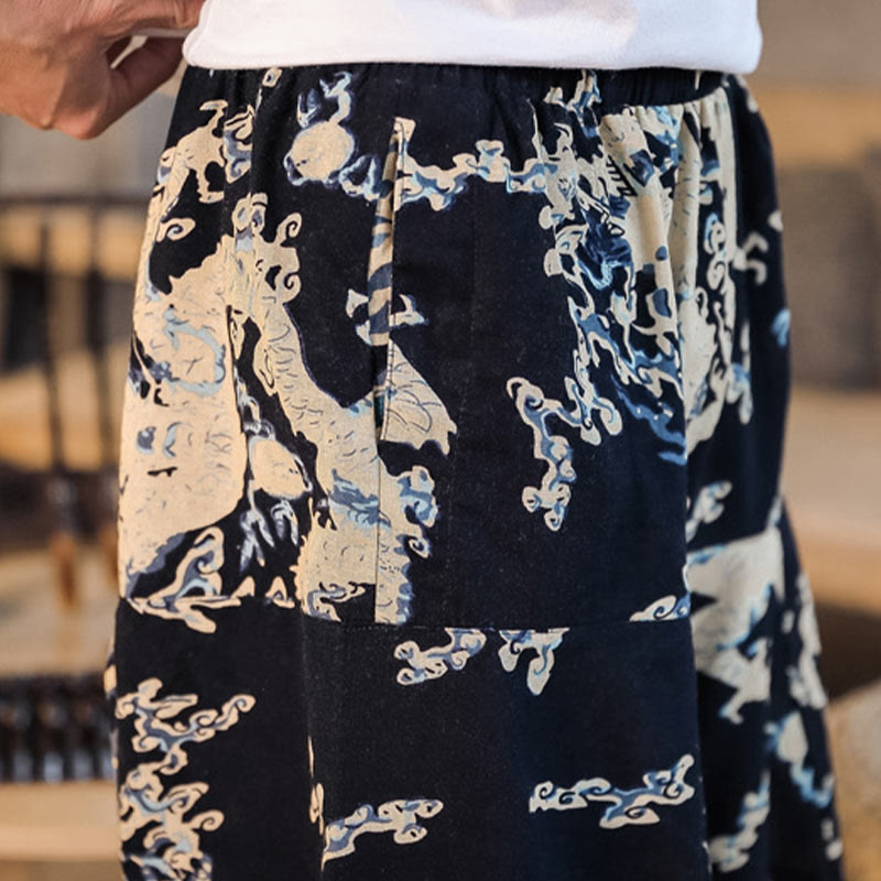 Haremshose aus Baumwolle mit Taschen und Buddha Stones, chinesisches Drachenmuster - image 9