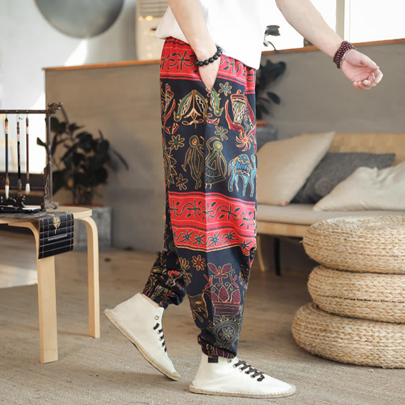 Buddha Stones Buntes Kamelfigurenmuster Haremshose aus Baumwolle für Herren mit Taschen - image 4